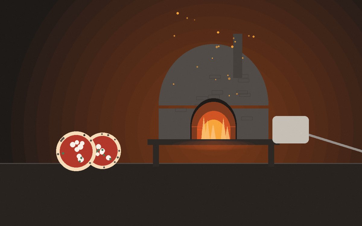 A small fire building at the back of a pizza oven with the dome turning from black to white